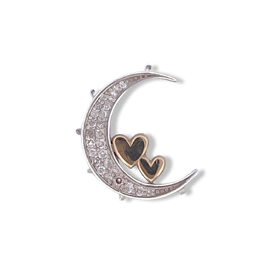 Moon charm with diamonds and gold hearts Sterling Silver with 14kt Gold hearts