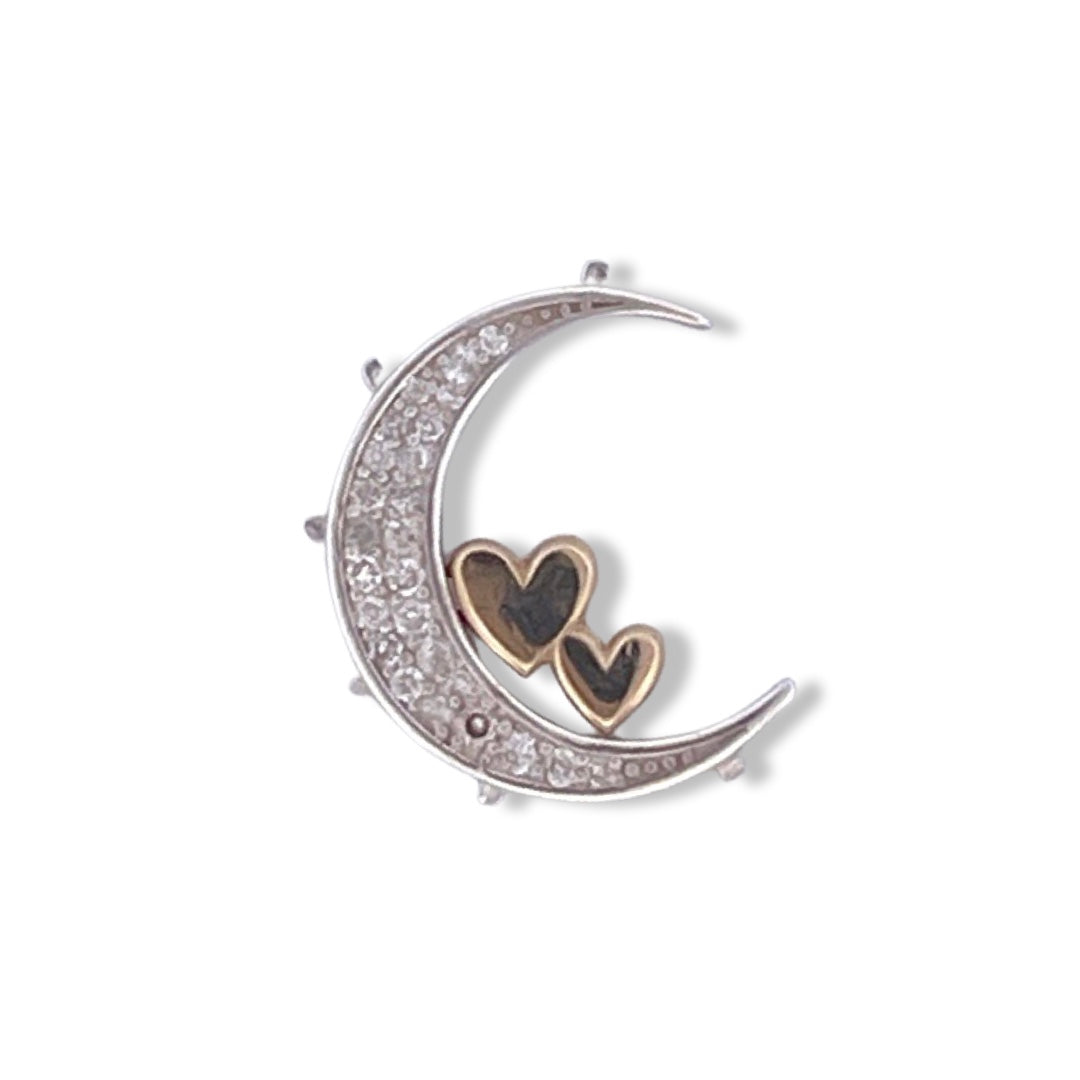 Moon charm with diamonds and gold hearts